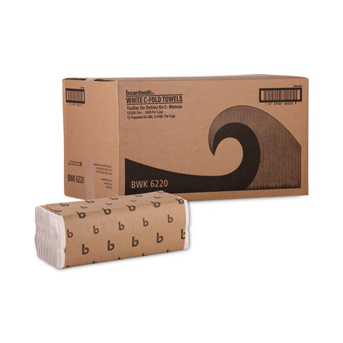 Image of Boardwalk® C-Fold Paper Towels, 1-Ply, 11.44 x 10, Bleached White, 198 Sheets/Pack, 12 Packs/Carton