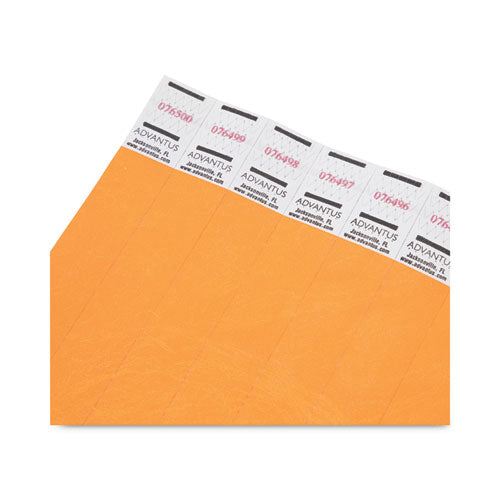 Image of Advantus Crowd Management Wristbands, Sequentially Numbered, 9.75" x 0.75", Neon Orange, 500/Pack