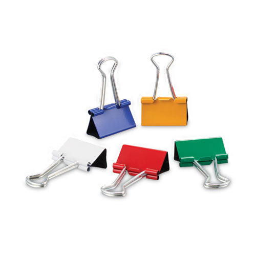 Image of Universal® Binder Clips with Storage Tub, Medium, Assorted Colors, 24/Pack