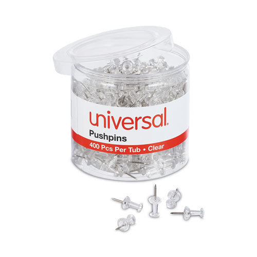 Image of Universal® Clear Push Pins, Plastic, Clear, 0.38", 400/Pack