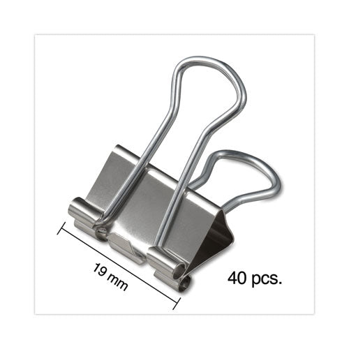 Image of Universal® Binder Clips with Storage Tub, Small, Silver, 40/Pack