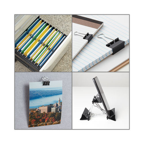 Image of Universal® Binder Clips with Storage Tub, (50) Small (0.75"), (10) Medium (1.25"), Black/Silver