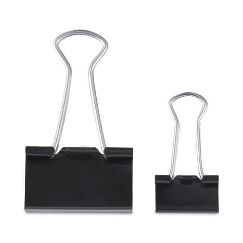 Image of Universal® Binder Clips with Storage Tub, (50) Small (0.75"), (10) Medium (1.25"), Black/Silver