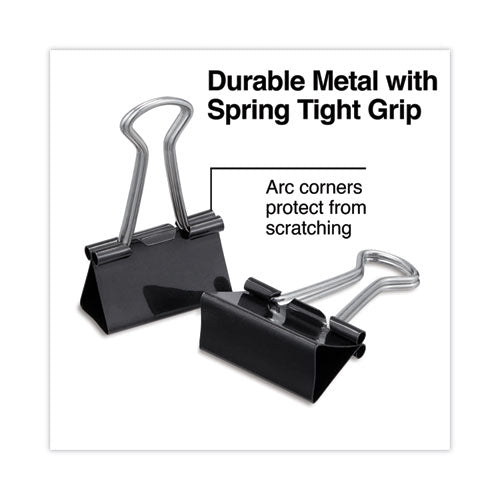 Image of Universal® Binder Clips with Storage Tub, (50) Small (0.75"), (10) Medium (1.25"), Black/Silver