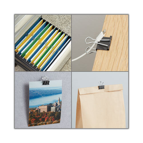 Image of Universal® Binder Clips with Storage Tub, Medium, Black/Silver, 24/Pack