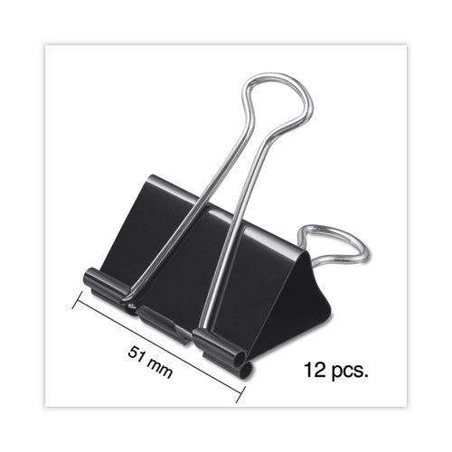 Image of Universal® Binder Clips with Storage Tub, Large, Black/Silver, 12/Pack
