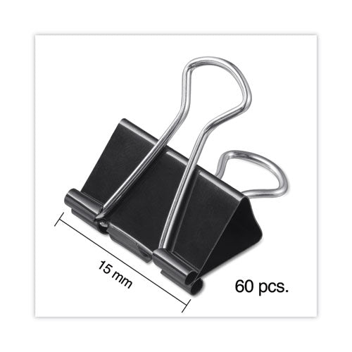 Image of Universal® Binder Clips with Storage Tub, Mini, Black/Silver, 60/Pack