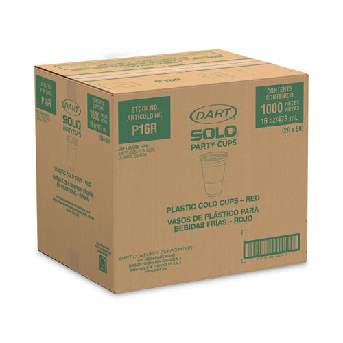 Image of Dart® SOLO Party Plastic Cold Drink Cups, 16 oz, Red, 50/Pack