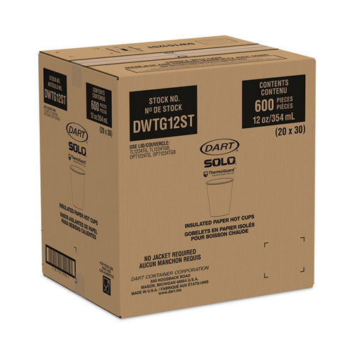 Image of SOLO® Thermoguard Insulated Paper Hot Cups, 12 oz, Steam Print Design, 600/Carton