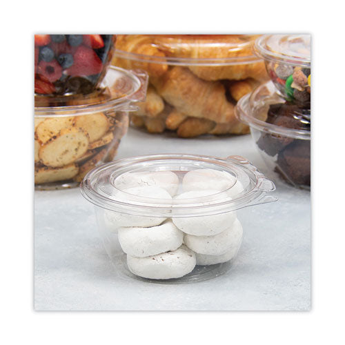 Image of Dart® Tamper-Resistant, Tamper-Evident Bowls with Flat Lid, 16 oz, 5.5" Diameter x 2.7" h, Clear, Plastic, 240/Carton