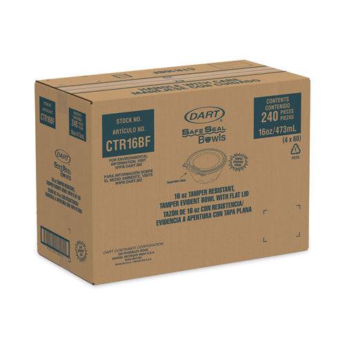 Image of Dart® Tamper-Resistant, Tamper-Evident Bowls with Flat Lid, 16 oz, 5.5" Diameter x 2.7" h, Clear, Plastic, 240/Carton