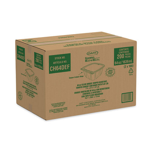 Image of Dart® ClearPac SafeSeal Tamper-Resistant/Evident Containers, Flat Lid, 64 oz, Clear, Plastic, 100/Bag, 2 Bags/Carton