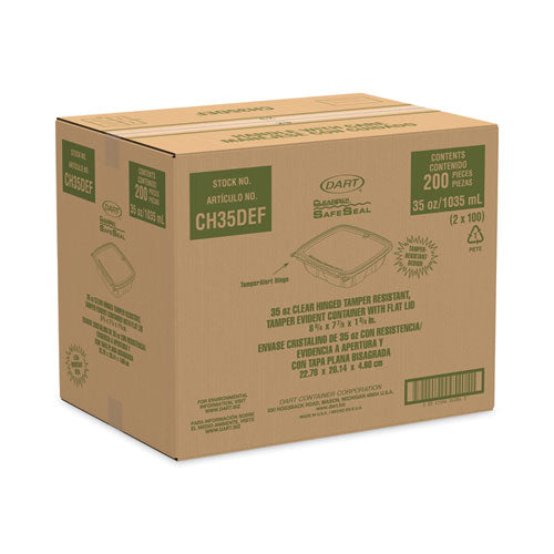 Image of Dart® ClearPac SafeSeal Tamper-Resistant/Evident Containers, Flat Lid, 35 oz, Clear, Plastic, 100/Bag, 2 Bags/Carton