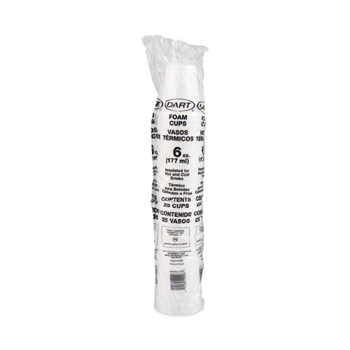 Image of Dart® Foam Drink Cups, 6 Oz, White, 25/bag, 40 Bags/carton
