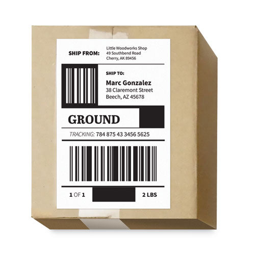 Image of MACO® Cover-All Opaque Laser/inkjet Shipping Labels, Internet Format, 5.5 X 8.5, White, 2 Labels/sheet, 100 Sheets/box