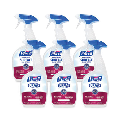Image of PURELL® Foodservice Surface Sanitizer, Fragrance Free, 32 oz Capped Bottle with Spray Trigger Included in Carton, 6/Carton