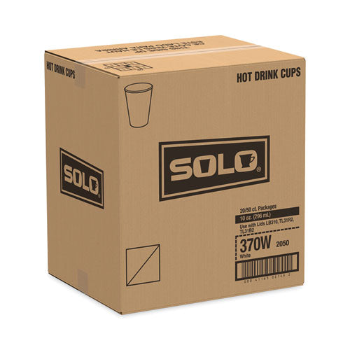 Image of SOLO® Single-Sided Poly Paper Hot Cups, 10 oz, White, 50/Sleeve, 20 Sleeves/Carton