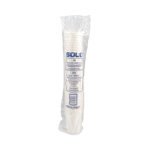 Image of SOLO® Single-Sided Poly Paper Hot Cups, 10 oz, White, 50/Sleeve, 20 Sleeves/Carton