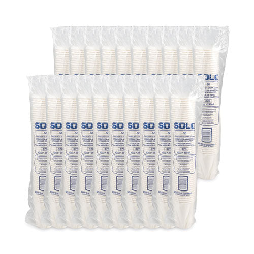 Image of SOLO® Single-Sided Poly Paper Hot Cups, 10 oz, White, 50/Sleeve, 20 Sleeves/Carton