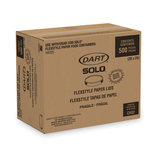 Image of SOLO® Paper Lids for Food Containers, For 32 oz Containers, Vented, 4.6" Diameter x 0.7" h, White, 25/Bag, 20 Bags/Carton