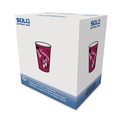 Image of SOLO® Paper Hot Drink Cups in Bistro Design, 16 oz, Maroon, 300/Carton