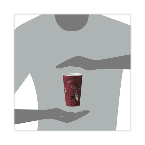 Image of SOLO® Paper Hot Drink Cups in Bistro Design, 16 oz, Maroon, 300/Carton