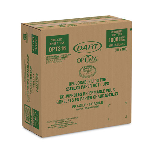 Image of Dart® Optima Reclosable Lids for Hot Paper Cups, Fits 10 oz to 24 oz Hot Cups, Plastic, White, 1,000/Carton