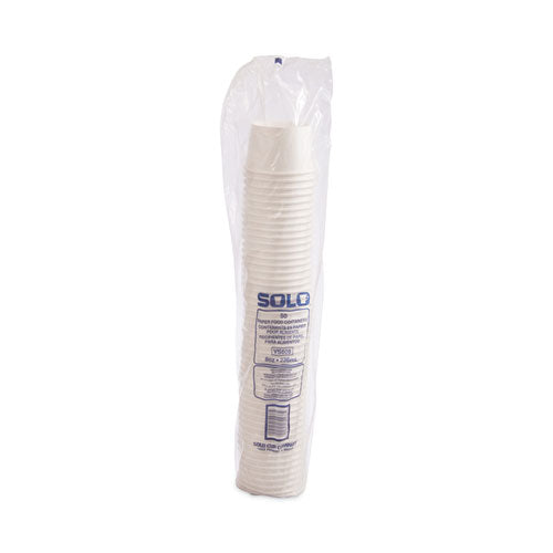 Image of SOLO® Double Poly Paper Food Containers, 8 oz, 3.8" Diameter x 2.4" h, White, 50/Pack, 20 Packs/Carton