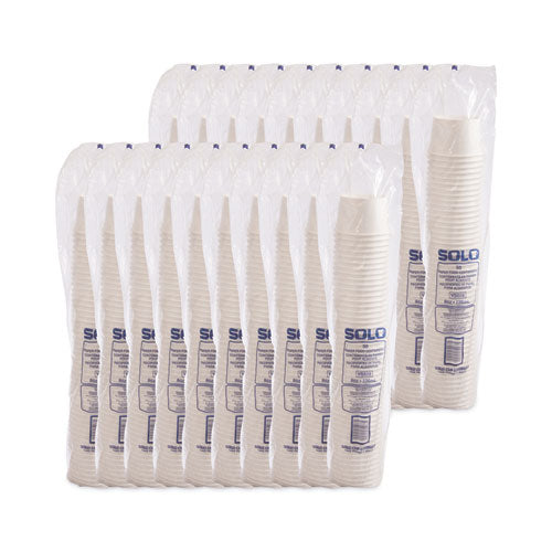 Image of SOLO® Double Poly Paper Food Containers, 8 oz, 3.8" Diameter x 2.4" h, White, 50/Pack, 20 Packs/Carton