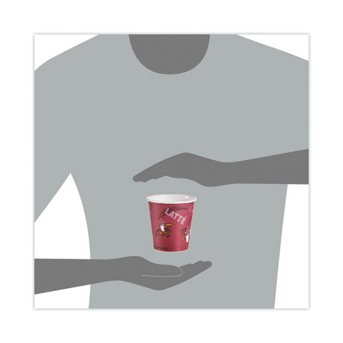 Image of SOLO® Paper Hot Drink Cups in Bistro Design, 3.54" Diameter x 3.61" h, 10 oz, Maroon, 1,000/Carton