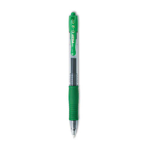 Image of Pilot® G2 Premium Gel Pen, Retractable, Fine 0.7 mm, Green Ink, Smoke/Green Barrel, Dozen