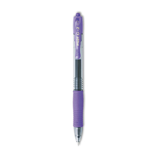 Image of Pilot® G2 Premium Gel Pen, Retractable, Fine 0.7 mm, Purple Ink, Smoke/Purple Barrel, Dozen