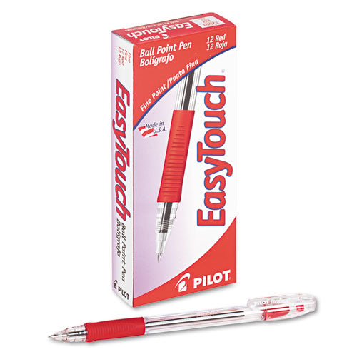 Image of Pilot® EasyTouch Ballpoint Pen, Stick, Fine 0.7 mm, Red Ink, Clear/Red Barrel, Dozen