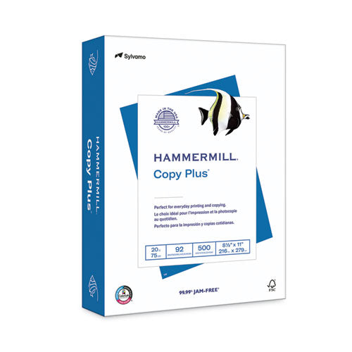 Image of Hammermill® Copy Plus Print Paper, 92 Bright, 20 lb Bond Weight, 8.5 x 11, White, 500 Sheets/Ream, 10 Reams/Carton, 40 Cartons/Pallet