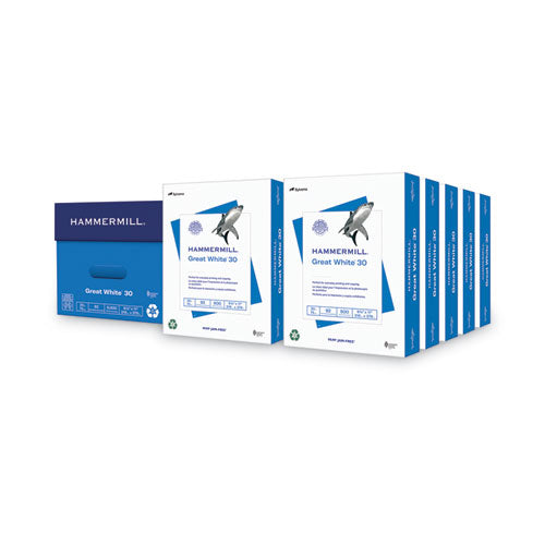 Image of Hammermill® Great White 30 Recycled Print Paper, 92 Bright, 20 lb Bond Weight, 8.5 x 11, White, 500 Sheets/Ream, 10 Reams/Carton