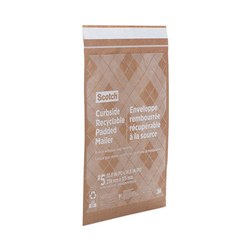 Image of Scotch Curbside Recyclable Padded Mailer, #5, Bubble Cushion, Self-Adhesive Closure, 12 x 17.25, Natural Kraft, 100/Carton