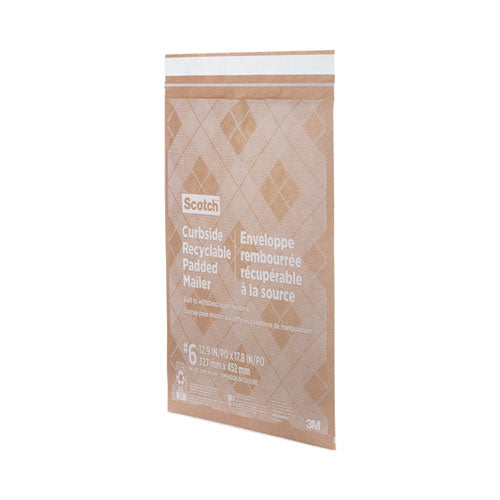 Image of Scotch Curbside Recyclable Padded Mailer, #6, Bubble Cushion, Self-Adhesive Closure, 13.75 x 20, Natural Kraft, 50/Carton