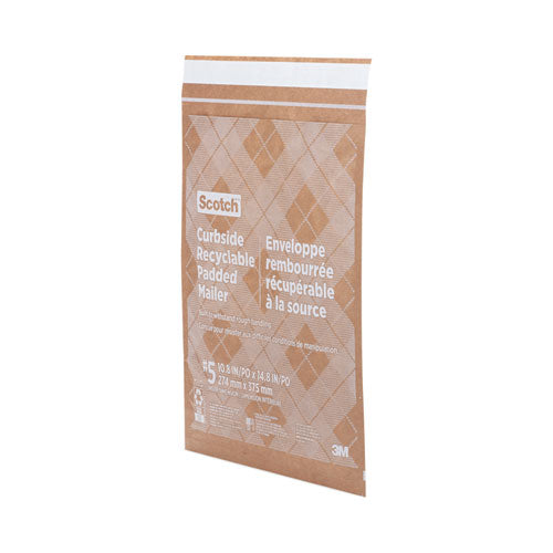 Image of Scotch Curbside Recyclable Padded Mailer, #5, Bubble Cushion, Self-Adhesive Closure, 12 x 17.25, Natural Kraft, 100/Carton