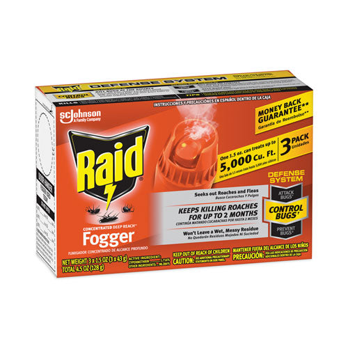 Image of Raid® Concentrated Deep Reach Fogger, 1.5 oz Aerosol Spray, 3/Pack, 12 Packs/Carton