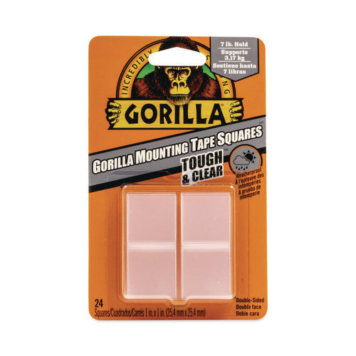Image of Gorilla® Tough and Clear Double-Sided Mounting Tape Squares, Holds Up to 0.58 lb per Pair (Up to 7 lb per 24), 1" x 1", Clear, 24/Pack