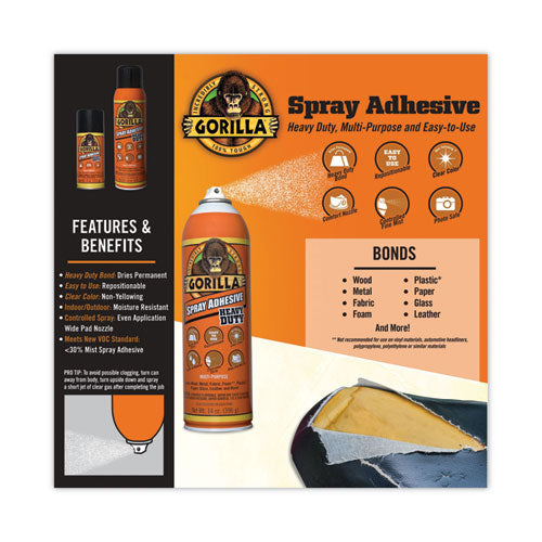 Image of Gorilla® Spray Adhesive, 14 oz, Dries Clear