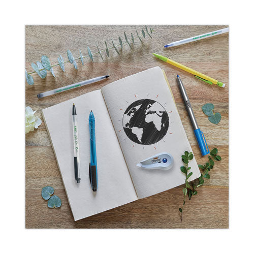 Image of BIC® ReVolution Ocean Bound Ballpoint Pen, Retractable, Medium 1 mm, Black Ink, Translucent Blue Barrel, Dozen