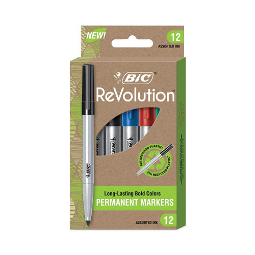 Image of BIC® ReVolution Permanent Markers, Fine Bullet Tip, Assorted Colors, Dozen