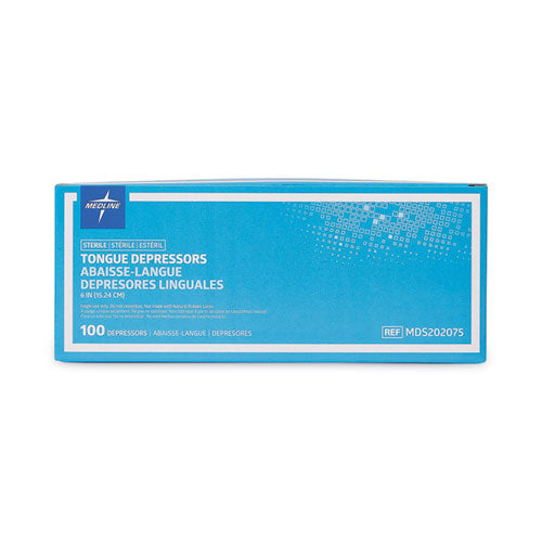 Image of Medline Sterile Tongue Depressors, Wood, 6" Long, 100/box