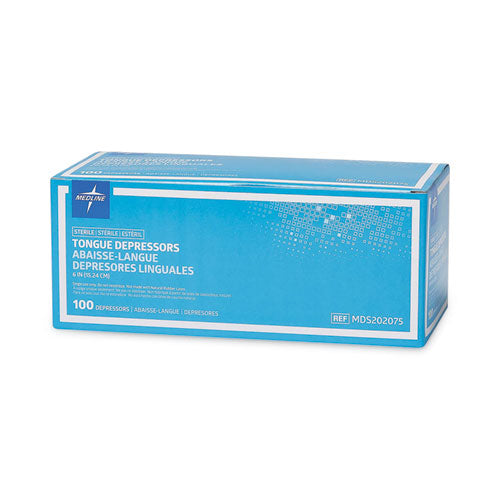 Image of Medline Sterile Tongue Depressors, Wood, 6" Long, 100/box
