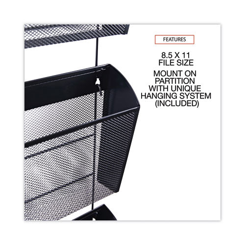 Image of Universal® Mesh Three-Pack Wall Files, 3 Sections, Letter Size, 14.13" x 3.38" x 8.5", Black