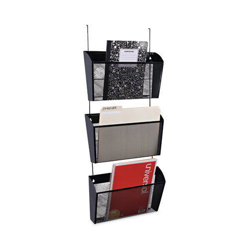 Image of Universal® Mesh Three-Pack Wall Files, 3 Sections, Letter Size, 14.13" x 3.38" x 8.5", Black