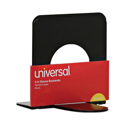 Image of Universal® Economy Bookends, Nonskid, 4.75 x 5.25 x 5, Heavy Gauge Steel, Black, 1 Pair