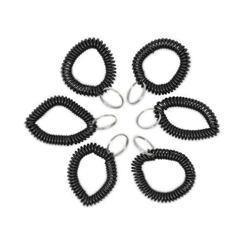 Image of Universal® Wrist Coil Plus Key Ring, Plastic, Black, 6/pack