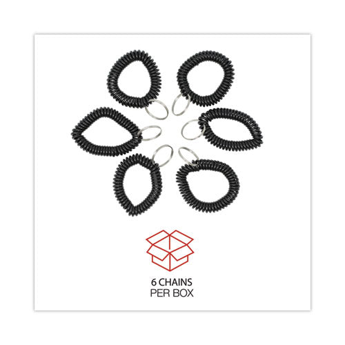 Image of Universal® Wrist Coil Plus Key Ring, Plastic, Black, 6/pack